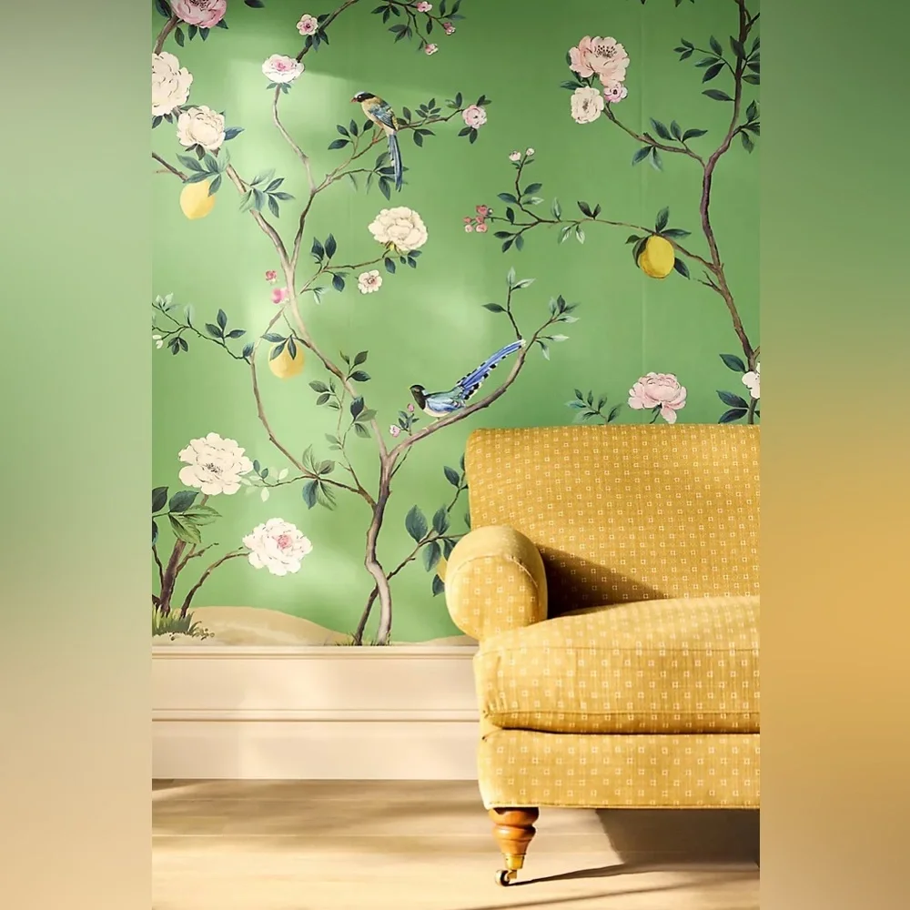 New Anthropologie Green Blossom Chinoiserie Wall Mural Wallpaper Art Judarn